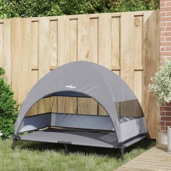Lit pour Chien Surélevé avec Toit Amovible Gris Clair XL Acier 