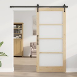 Porte coulissante avec quincaillerie 'ORKDAL'Bois massif et verre 