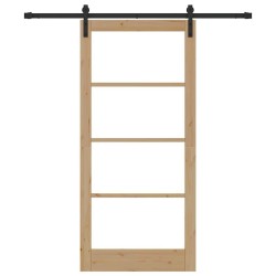 Porte coulissante avec quincaillerie 'ORKDAL'Bois massif et verre 