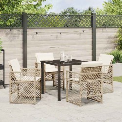 Ensemble de salle à manger de jardin 5 pièces avec coussins beige poly rattan 