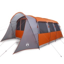 Tente de famille avec des fenêtres et un tunnel gris et orange, pour 8 personnes, imperméable. 