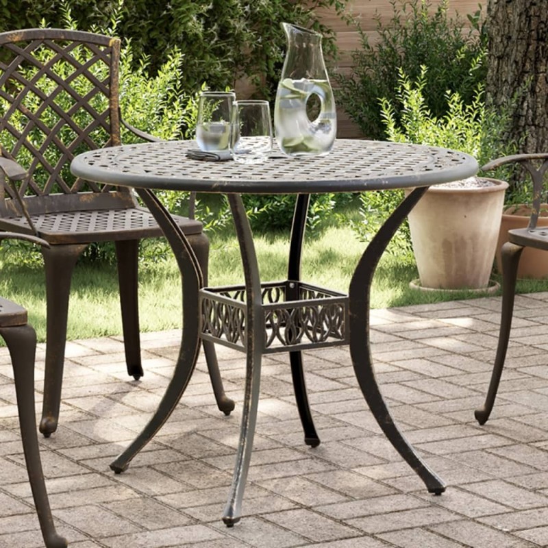 Table de jardin bronze Ø90x75 cm aluminium coulé 