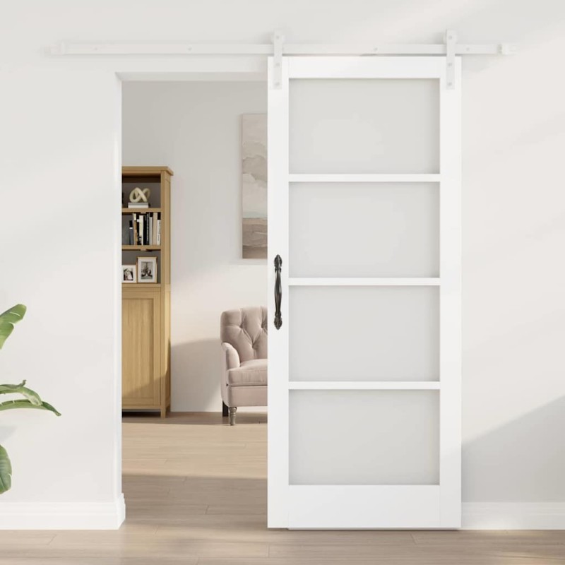 Porte coulissante avec kit 'ORKDAL'Bois massif blanc et verre 