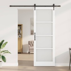 Porte coulissante avec quincaillerie blanche 83 x 232 cm en bois massif de pin 