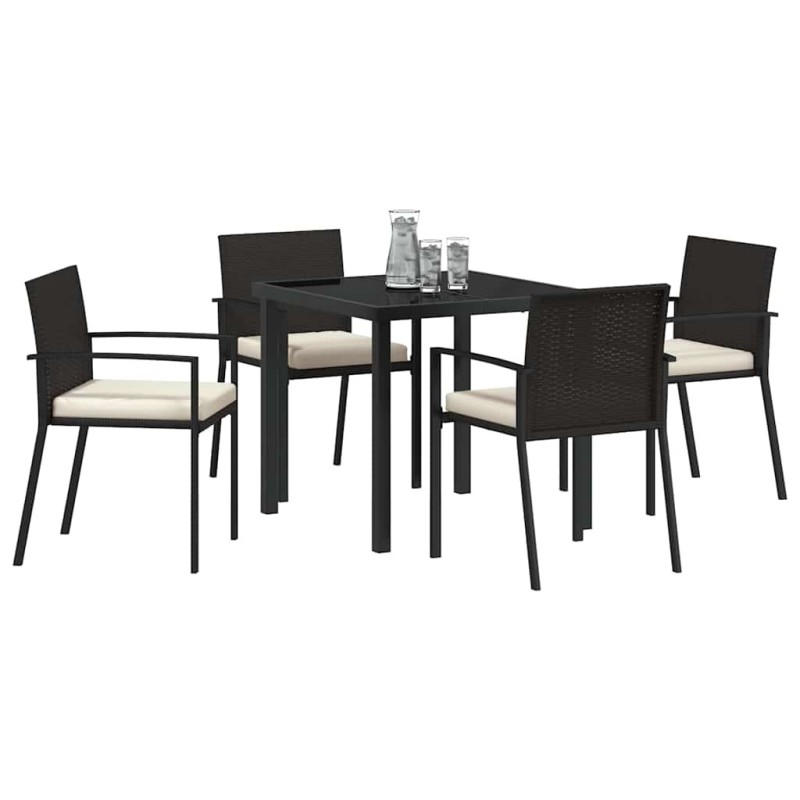 Ensemble de jardin 5 pièces Noir Poly Rattan 