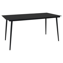 Table à dîner de jardin Noir 190x90x74 cm Acier et verre 