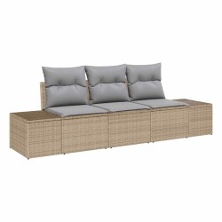 Ensemble de Canapés de Jardin 3 Pièces avec Coussins Beige Rotin Poly 