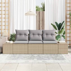 Ensemble de Canapés de Jardin 3 Pièces avec Coussins Beige Rotin Poly 
