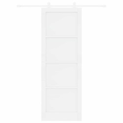 Porte Coulissante avec Ensemble de Matériel Blanche 83x232 cm Bois Massif Pin 