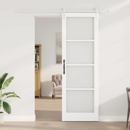 Porte coulissante avec kit de quincaillerie 'ORKDAL'Bois massif blanc et verre 