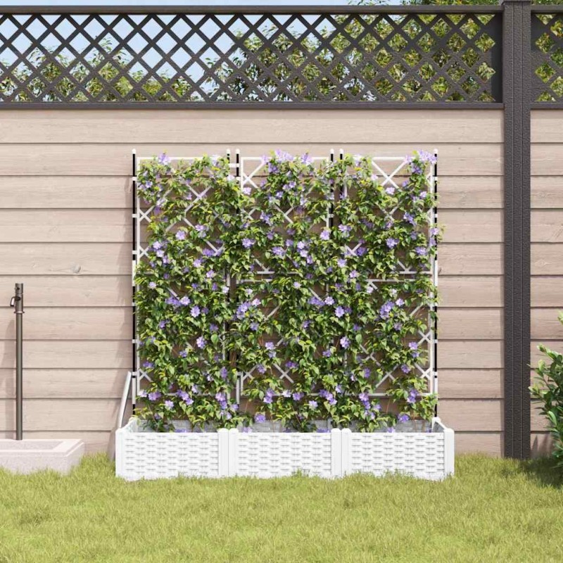Jardinière avec treillis 3 pcs Blanc 120x40x125.5 cm 