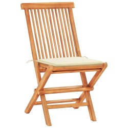 Ensemble de bistro 3pcs avec coussins crème Bois de teck massif 