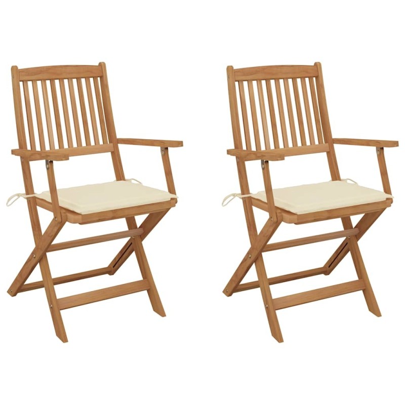 Chaises pliables de jardin lot de 2 avec coussins Bois d'acacia 