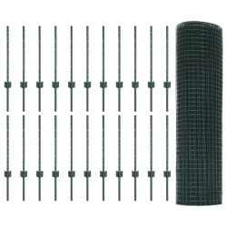 Clôture en fil soudé avec 22 poteaux en U Vert 0.5x50 m Acier 