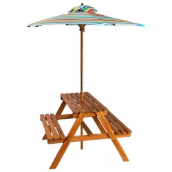 Table à pique-nique et parasol enfants 79x90x60cm Acacia solide 