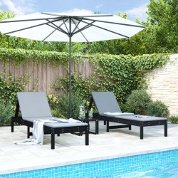 Chaises longues lot de 2 noir 199,5x60x74 cm bois massif de pin 