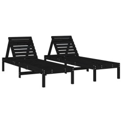 Chaises longues lot de 2 noir 199,5x60x74 cm bois massif de pin 