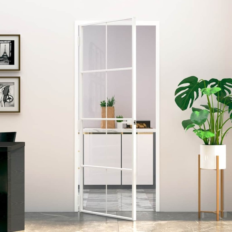 Porte d'intérieur Blanc 83x201,5 cm Trempé verre aluminium fin 