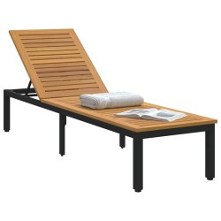 Chaise longue noire 200x55x35 cm en bois d'acacia massif 