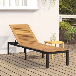 Chaise longue noire 200x55x35 cm en bois d'acacia massif 