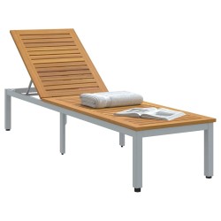 Chaise Longue Grise 200x55x35 cm Bois de Teck Massif 