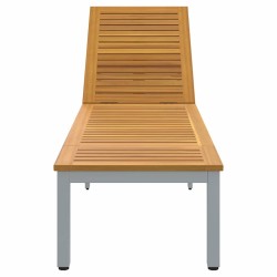 Chaise Longue Grise 200x55x35 cm Bois de Teck Massif 