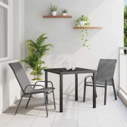 Ensemble de salle à manger de jardin 3 pièces gris textilène et acier 