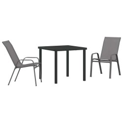 Ensemble de salle à manger de jardin 3 pièces gris textilène et acier 