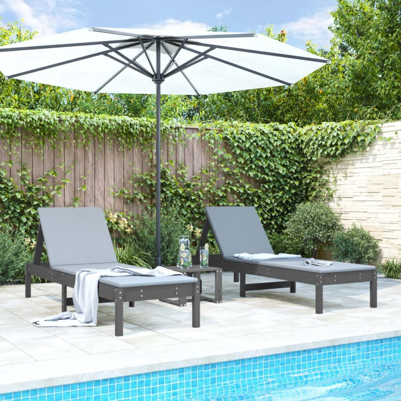 Chaises longues lot de 2 gris 199,5x60x74 cm bois massif de pin 
