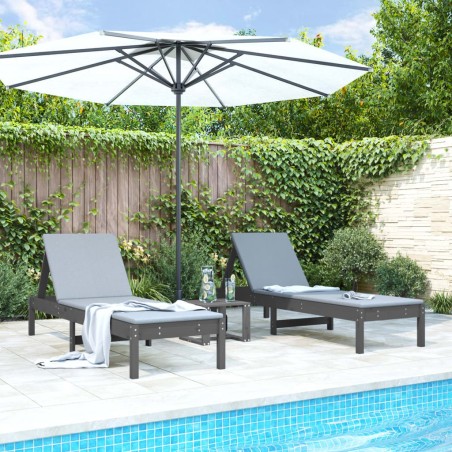Chaises longues lot de 2 gris 199,5x60x74 cm bois massif de pin 