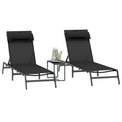 Chaises Longues Pliantes Noire Cadre en métal, tissu textilène 