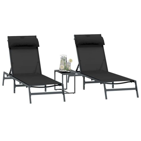 Chaises Longues Pliantes Noire Cadre en métal, tissu textilène 