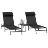 Chaises Longues Pliantes Noire Cadre en métal, tissu textilène 