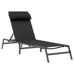 Chaises Longues Pliantes Noire Cadre en métal, tissu textilène 