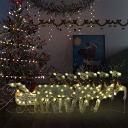 Décoration de Noël Rennes avec traîneau 140 LED Extérieur Doré 