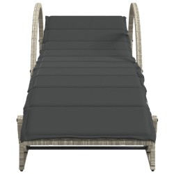 Chaise longue et coussin gris clair 60x199x42 cm résine tressée 