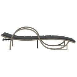 Chaise longue et coussin gris clair 60x199x42 cm résine tressée 