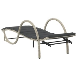 Chaise longue et coussin gris clair 60x199x42 cm résine tressée 