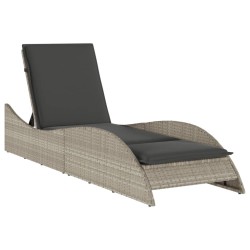Chaise longue avec coussin gris clair 60x205x73 cm poly rotin 