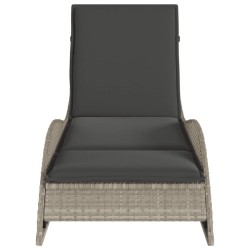 Chaise longue avec coussin gris clair 60x205x73 cm poly rotin 
