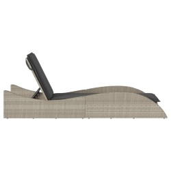 Chaise longue avec coussin gris clair 60x205x73 cm poly rotin 