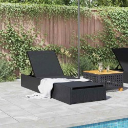 Chaise Longue Noire 60x200x27 cm en Rattan Synthétique 