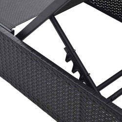 Chaise Longue Noire 60x200x27 cm en Rattan Synthétique 