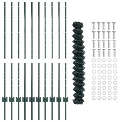 Clôture en treillis avec 10 poteaux en U verts, 1,2 x 10 m en acier 