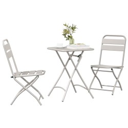 Ensemble de Bistro Pliable 3 Pièces Beige en Acier 