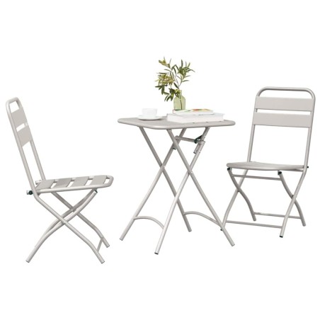 Ensemble de Bistro Pliable 3 Pièces Beige en Acier 