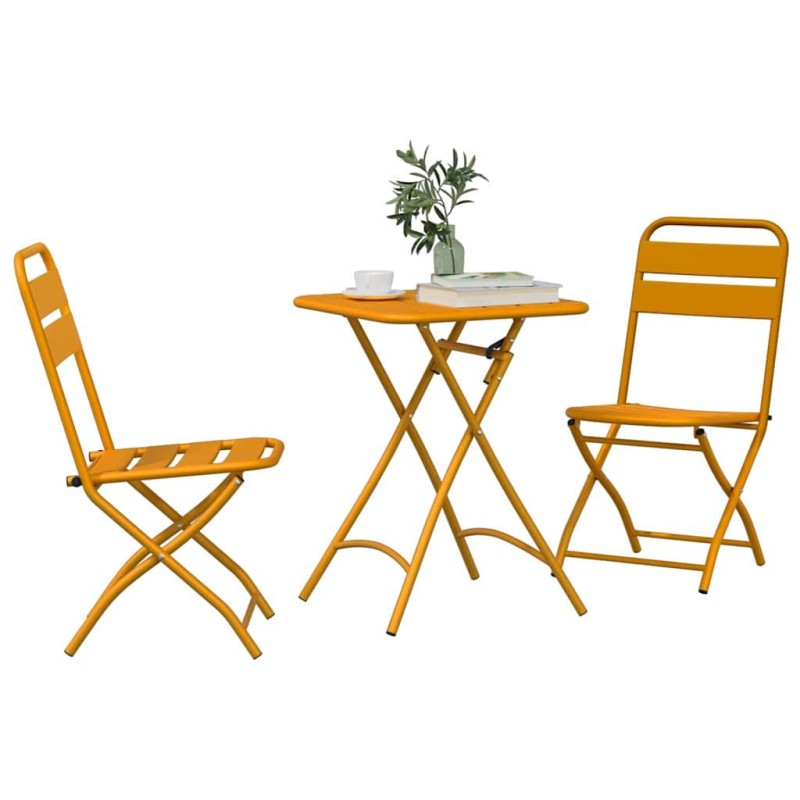 Ensemble de bistro pliable 3 pièces moutarde en acier 