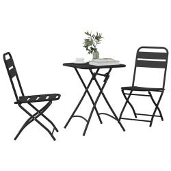 Set de Bistro Pliable 3 Pièces en Acier Anthracite 