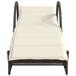 Chaise longue avec coussin marron 60x199x42 cm résine tressée 