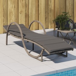 Chaise longue avec coussin gris 60x199x42 cm résine tressée 